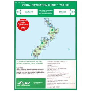 C11/C12 VNC Waikato/Buller – (1:250,000) – 1 Dec 2023 Aviation Charts by Airways | Downunder Pilot Shop